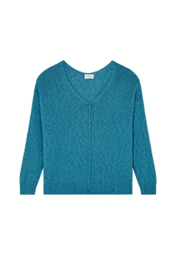 Montagut Pulls-Pull ample coton et lin - Nathalie 49-Turquoise