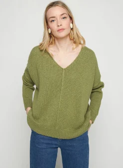 Montagut Pulls-Pull ample coton et lin - Nathalie 22-Vert moyen