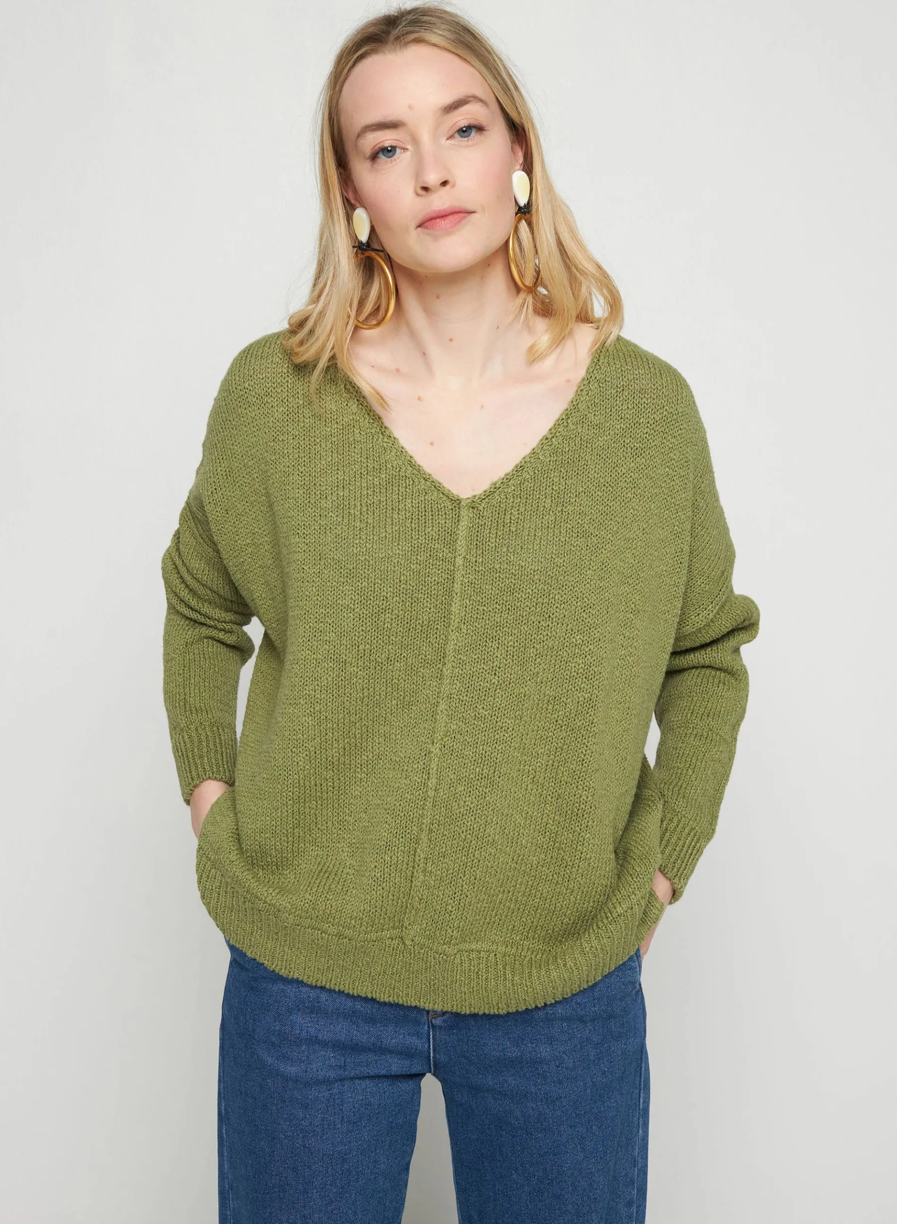 Montagut Pulls-Pull ample coton et lin - Nathalie 22-Vert moyen
