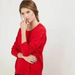 Montagut Les Incontournables-Pull ample en cachemire boutons épaule - Brook 52-Rouge