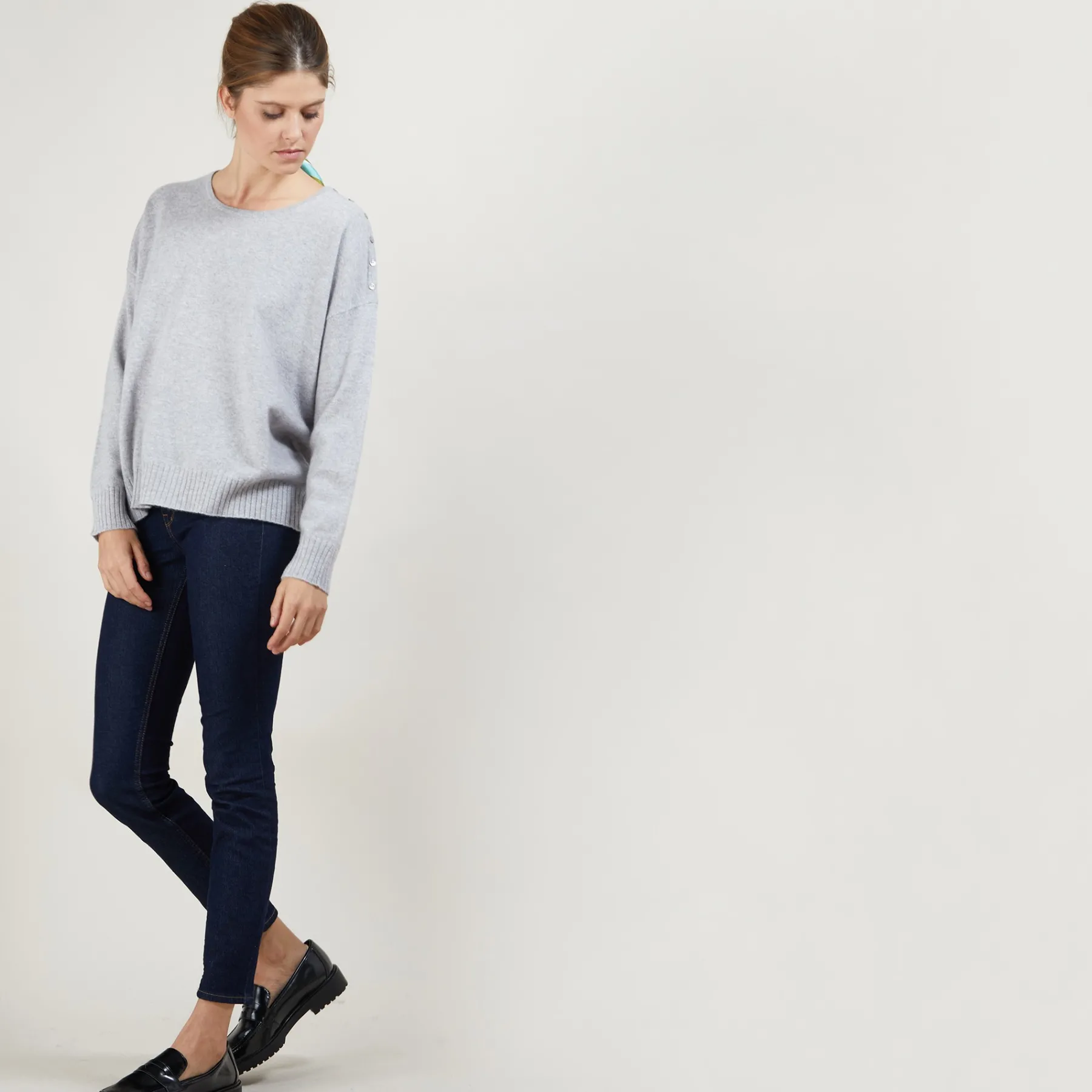 Montagut Les Incontournables-Pull ample en cachemire boutons épaule - Brook 09-Gris moyen
