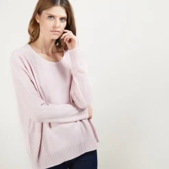 Montagut Les Incontournables-Pull ample en cachemire boutons épaule - Brook 24-Rose clair