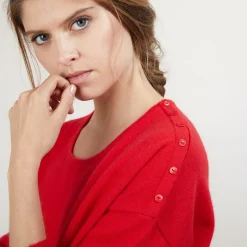Montagut Les Incontournables-Pull ample en cachemire boutons épaule - Brook 52-Rouge