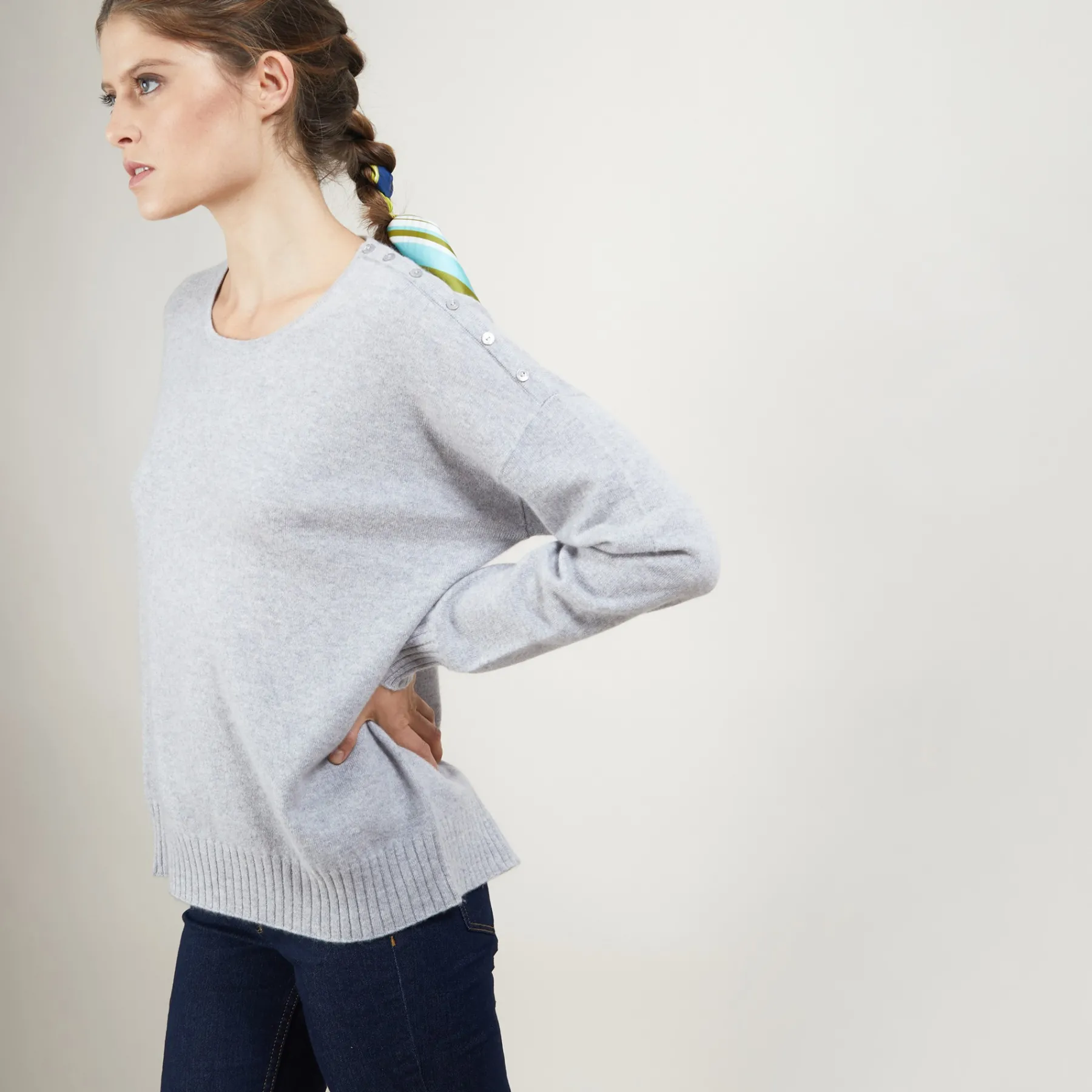 Montagut Les Incontournables-Pull ample en cachemire boutons épaule - Brook 09-Gris moyen
