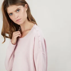 Montagut Les Incontournables-Pull ample en cachemire boutons épaule - Brook 24-Rose clair