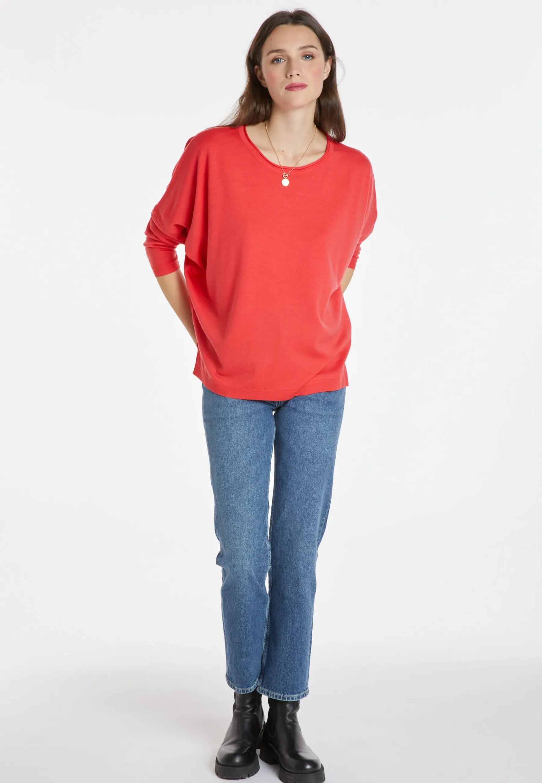 Montagut Pulls | Les Incontournables-Pull ample fin en laine mérinos - Azel 52-Rouge