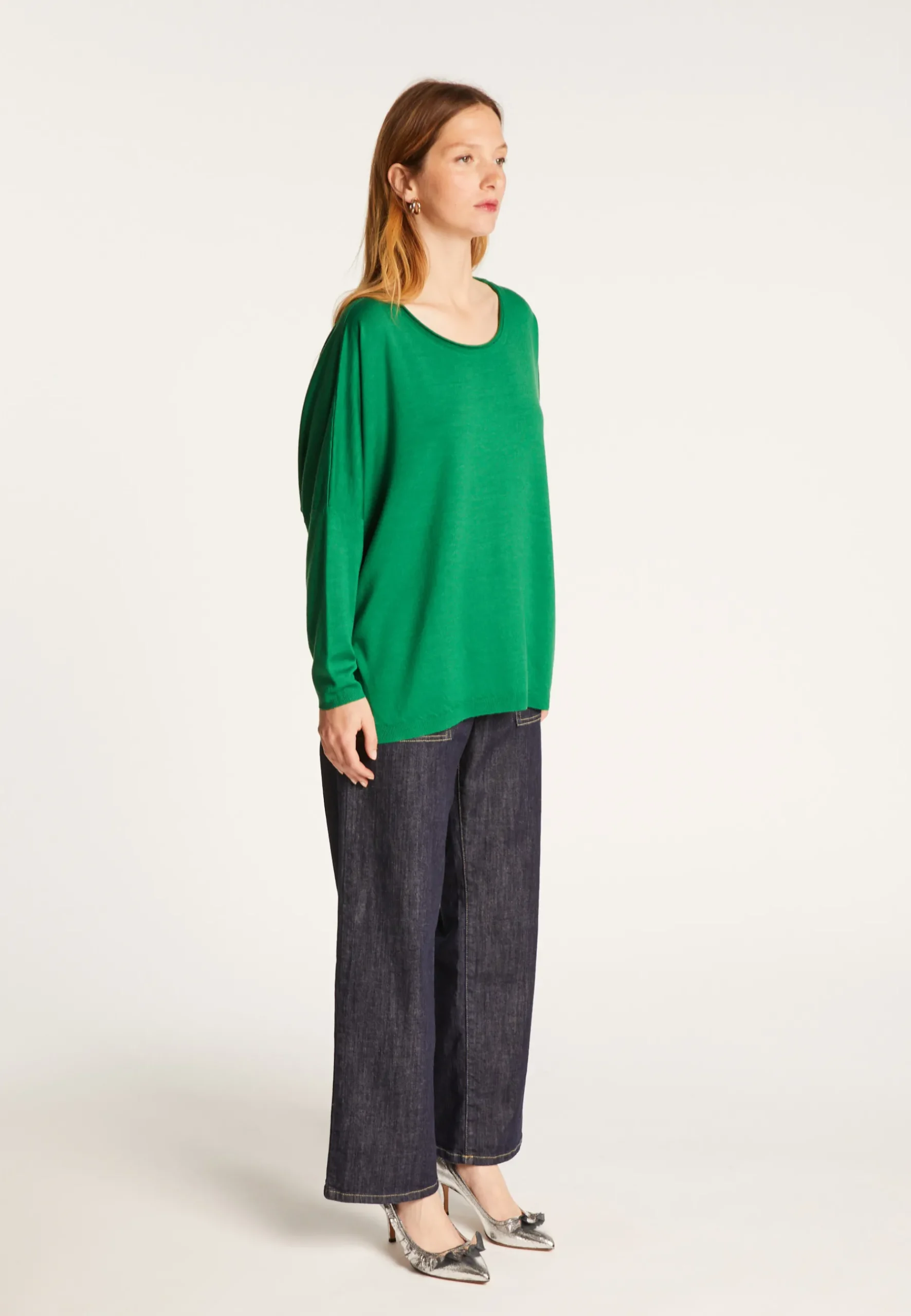 Montagut Les Incontournables-Pull ample fin en laine mérinos - Azel 22-Vert moyen