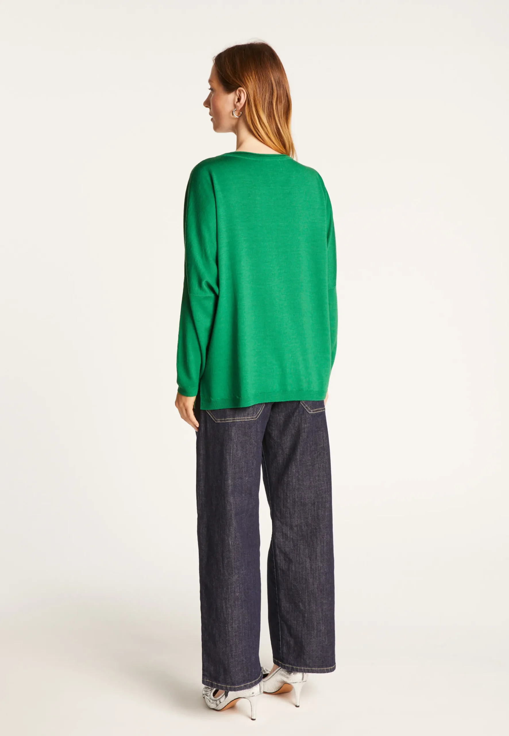 Montagut Les Incontournables-Pull ample fin en laine mérinos - Azel 22-Vert moyen