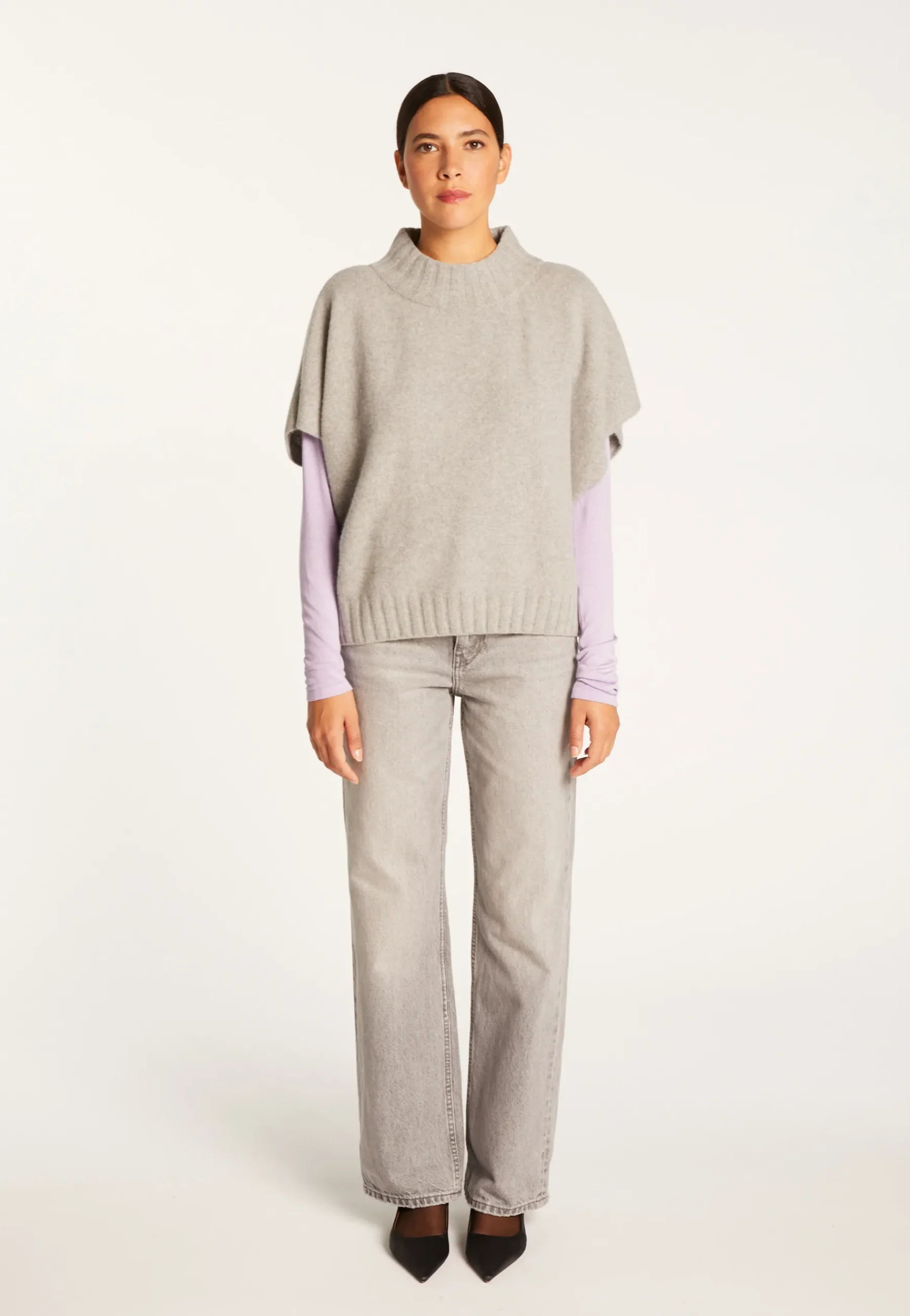 Montagut Les Incontournables-Pull ample manches courtes en cachemire - Virginia 09-Gris moyen