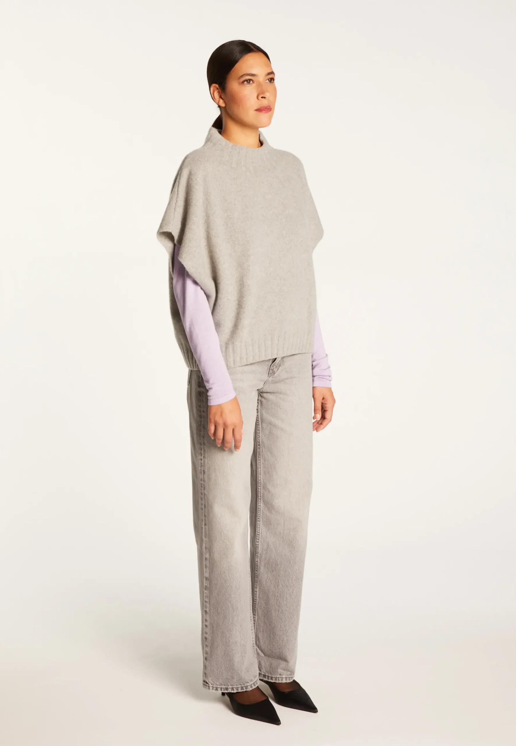 Montagut Les Incontournables-Pull ample manches courtes en cachemire - Virginia 09-Gris moyen