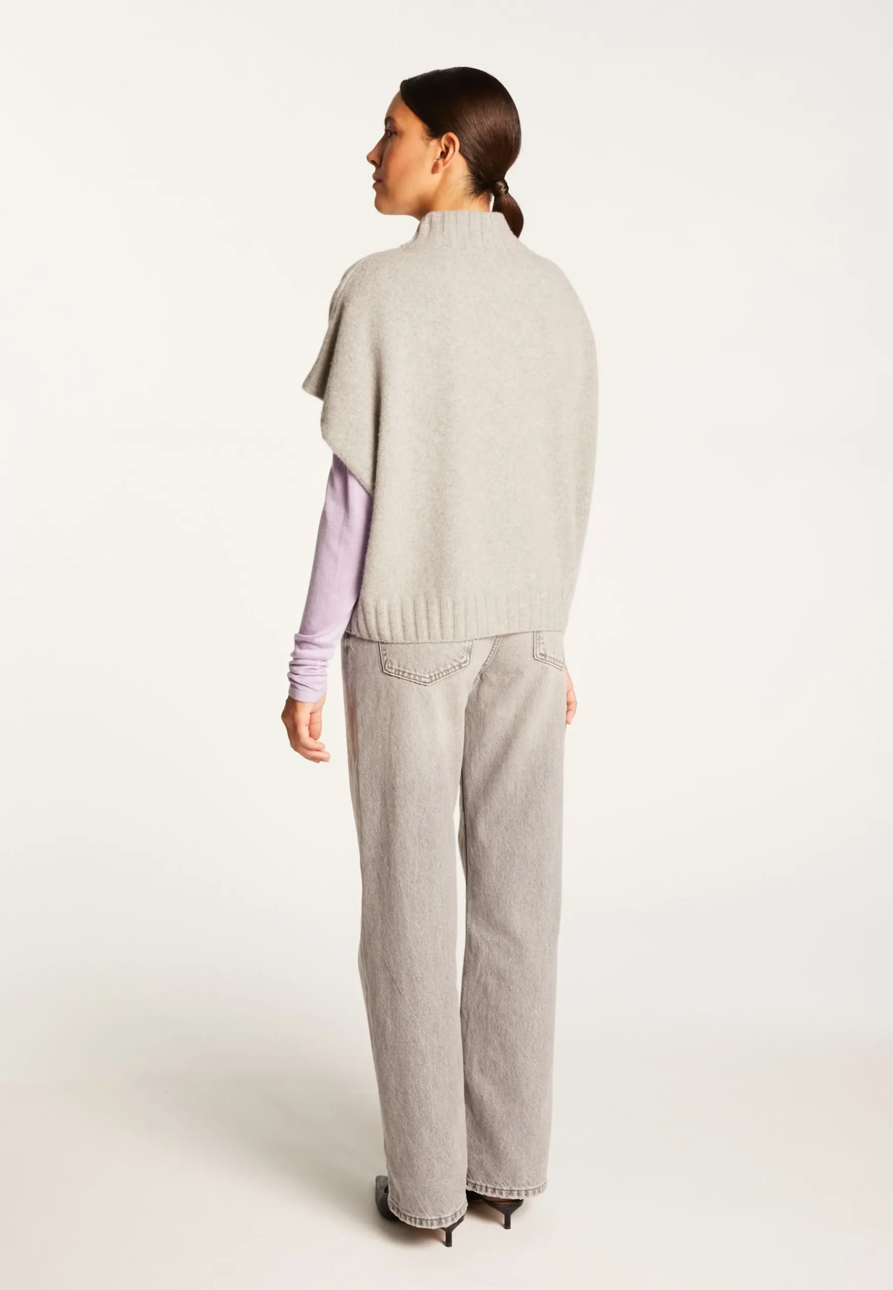 Montagut Les Incontournables-Pull ample manches courtes en cachemire - Virginia 09-Gris moyen