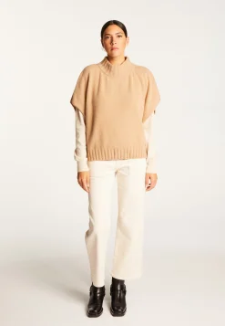 Montagut Les Incontournables-Pull ample manches courtes en cachemire - Virginia 88-Camel