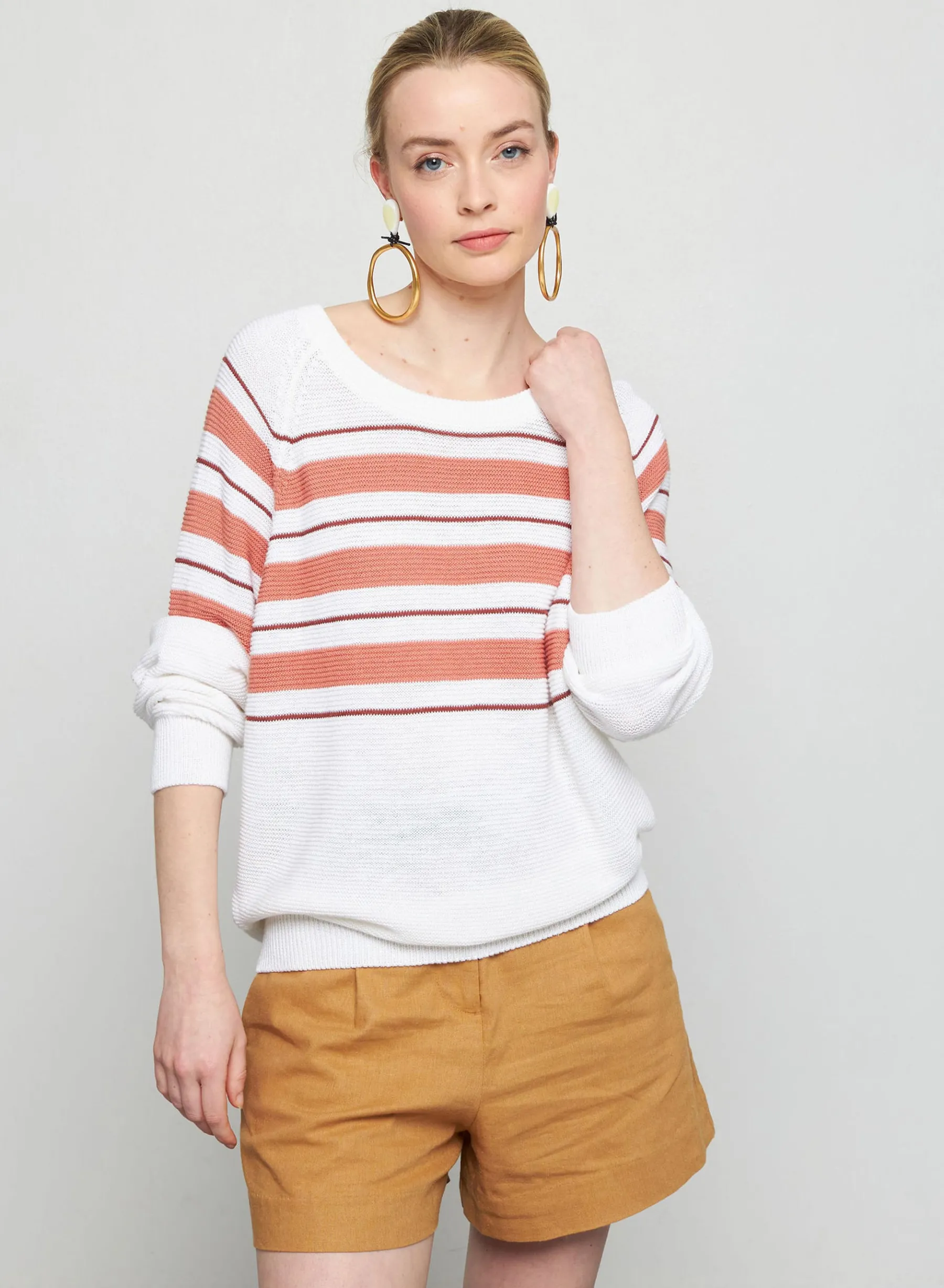 Montagut Pulls-Pull ample rayé en lin flammé - Tael 02-Blanc