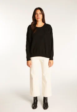 Montagut Pulls-Pull avec broderie en laine et cachemire - Rachel 01-Noir