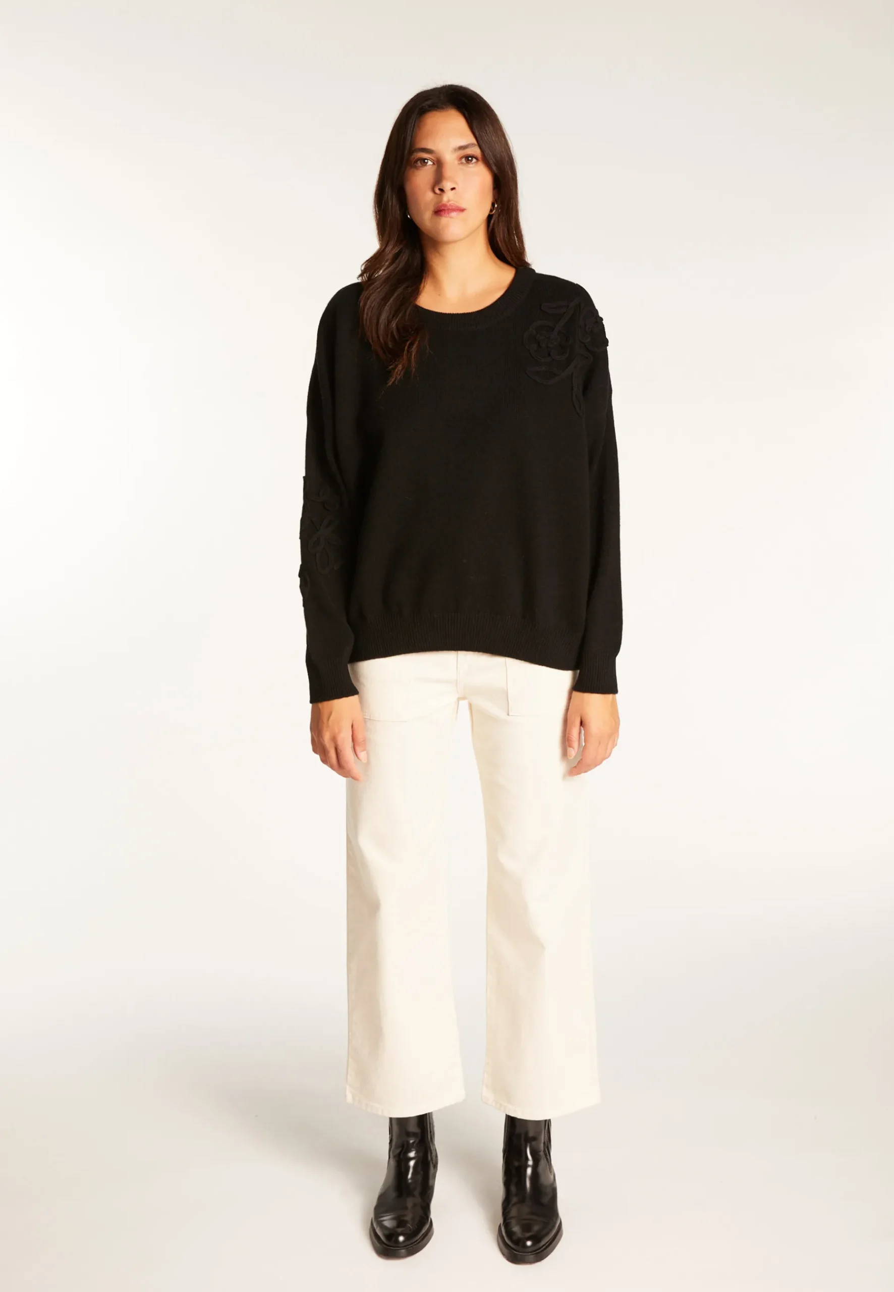 Montagut Pulls-Pull avec broderie en laine et cachemire - Rachel 01-Noir