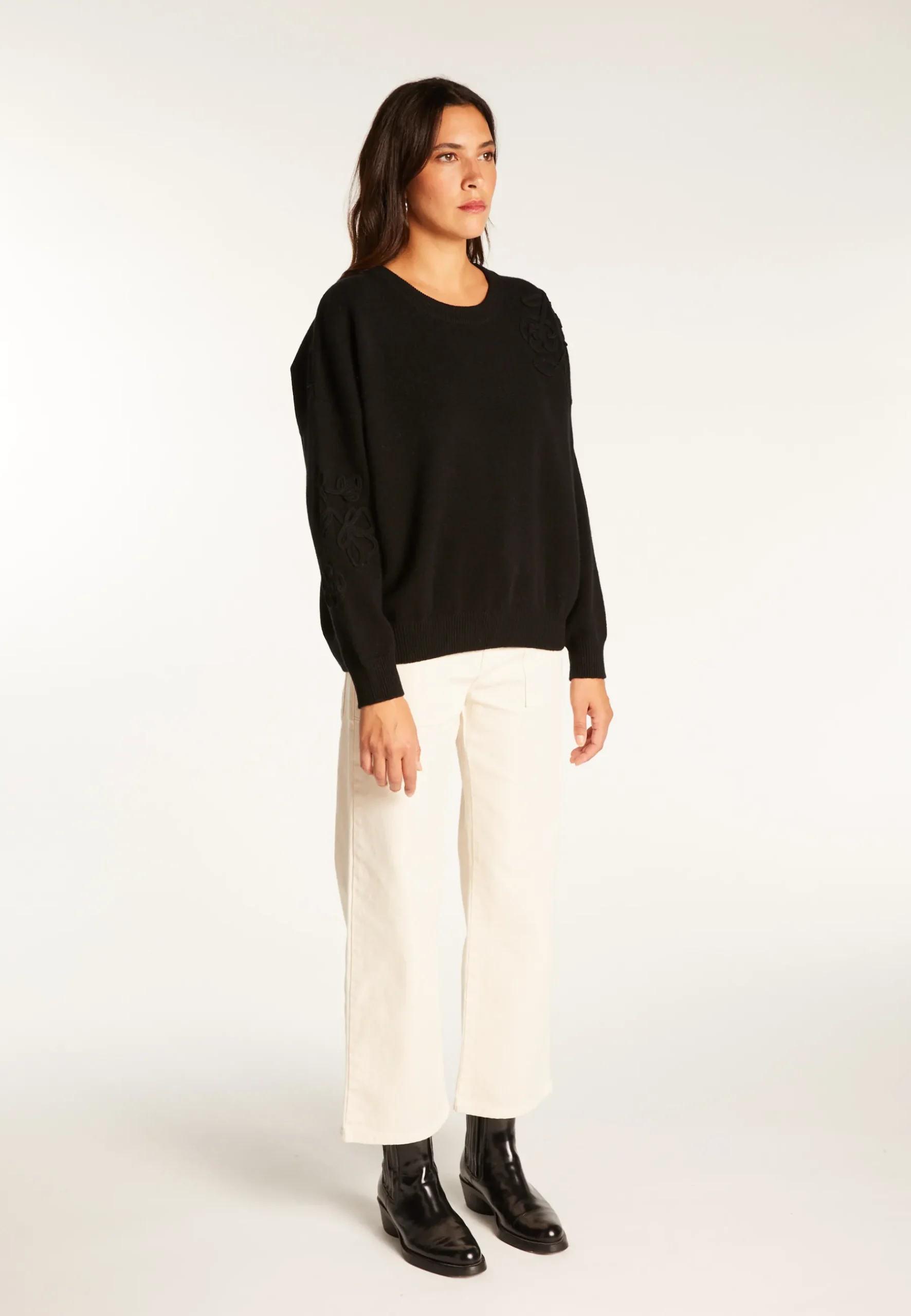Montagut Pulls-Pull avec broderie en laine et cachemire - Rachel 01-Noir