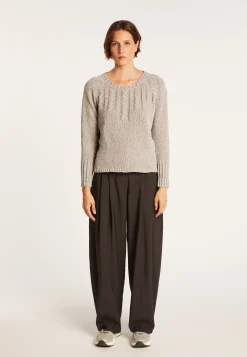 Montagut Pulls-Pull avec torsades en soie laine velours - Bahamas 11-Gris clair