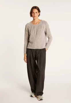 Montagut Pulls-Pull avec torsades en soie laine velours - Bahamas 11-Gris clair