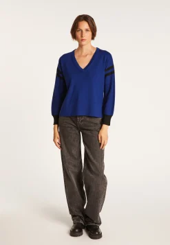Montagut Pulls-Pull bicolore à fentes en laine - Glee 48-Bleu roi