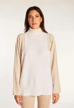 Montagut Pulls-Pull bicolore col montant en cachemire - Roxane bis 82-Ecru