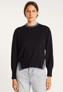 Montagut Pulls-Pull bicolore en laine - Gimmie 05-Bleu marine