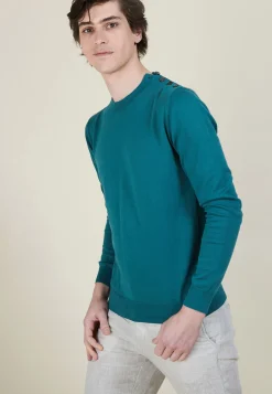 Montagut Pulls-Pull boutonné en coton - Bonze 21-Vert foncé