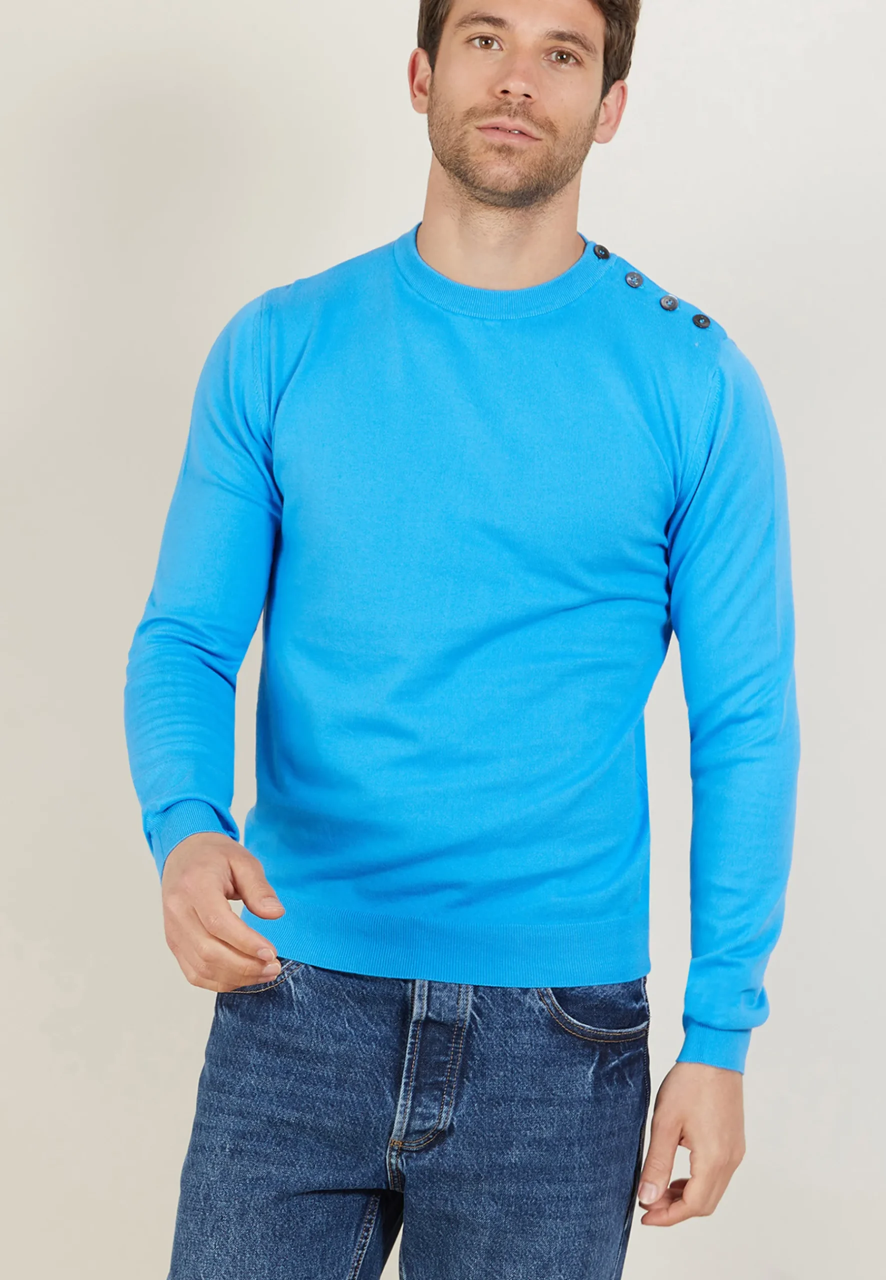 Montagut Pulls-Pull boutonné en coton - Bonze 06-Bleu moyen