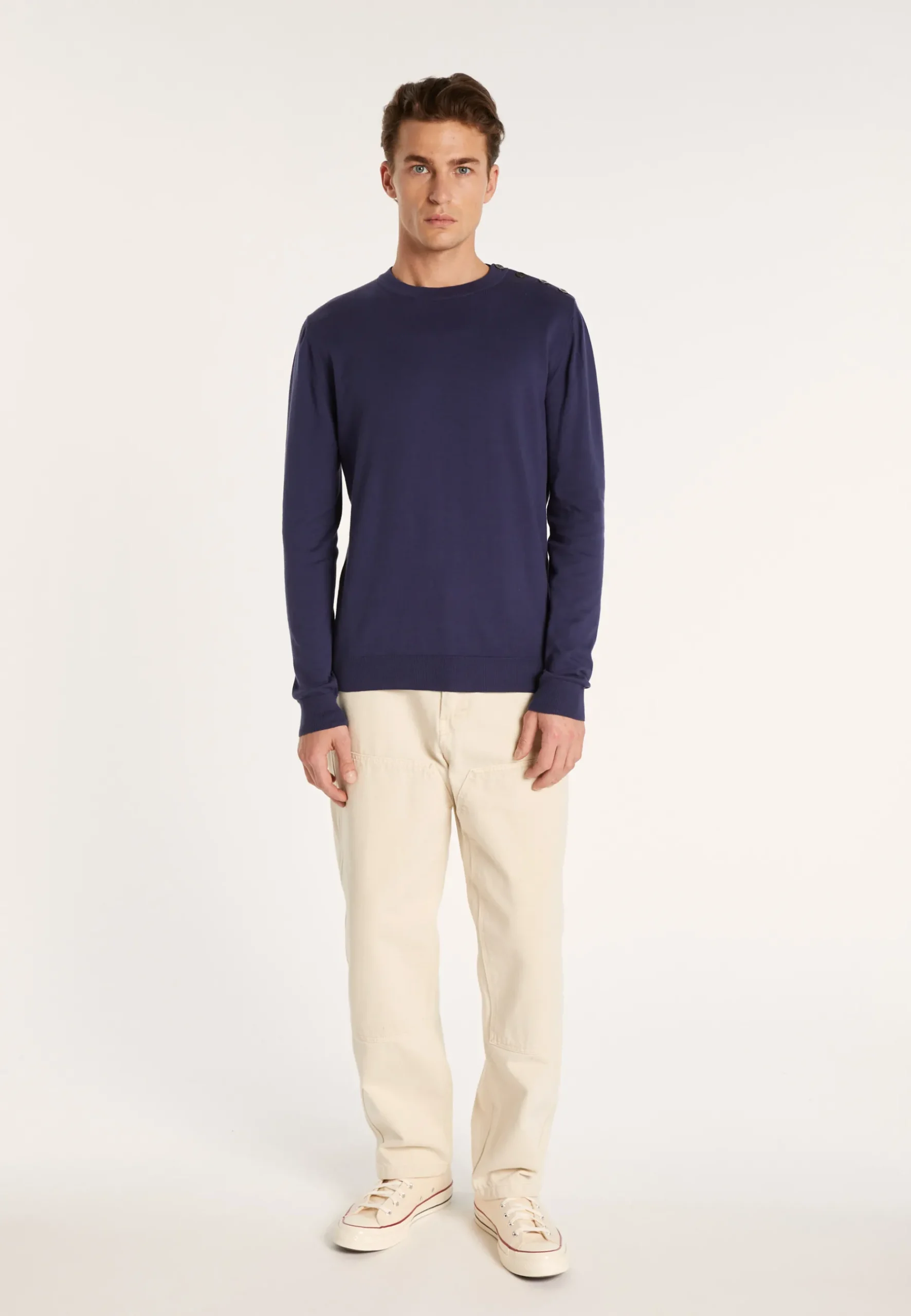 Montagut Pulls-Pull boutonné en coton - Bonze 05-Bleu marine