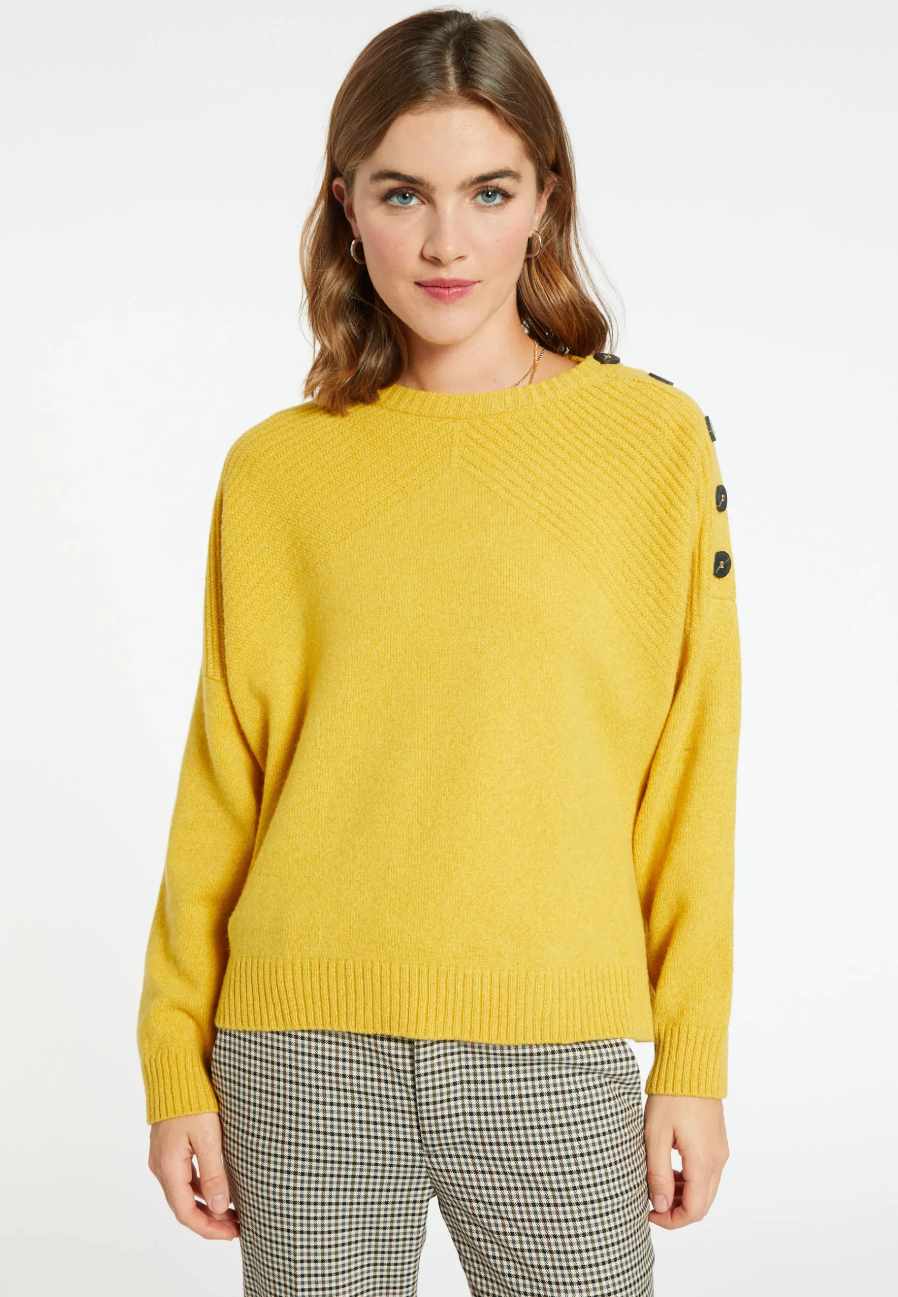 Montagut Pulls-Pull boutonné laine et cachemire - Charlie 89-Moutarde