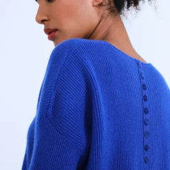 Montagut Pulls-Pull cachemire boutons dos - Becky 48-Bleu roi