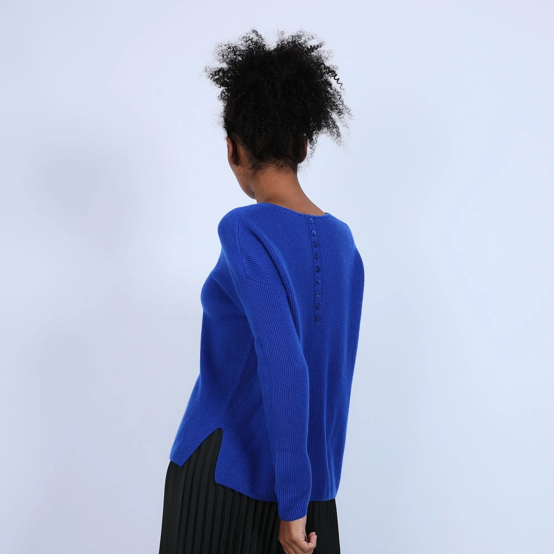 Montagut Pulls-Pull cachemire boutons dos - Becky 48-Bleu roi