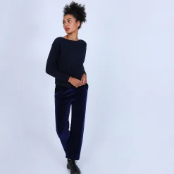 Montagut Les Incontournables-Pull col bateau en cachemire - Bal 05-Bleu marine