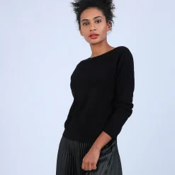Montagut Les Incontournables-Pull col bateau en cachemire - Bal 01-Noir