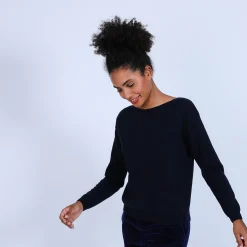 Montagut Les Incontournables-Pull col bateau en cachemire - Bal 05-Bleu marine