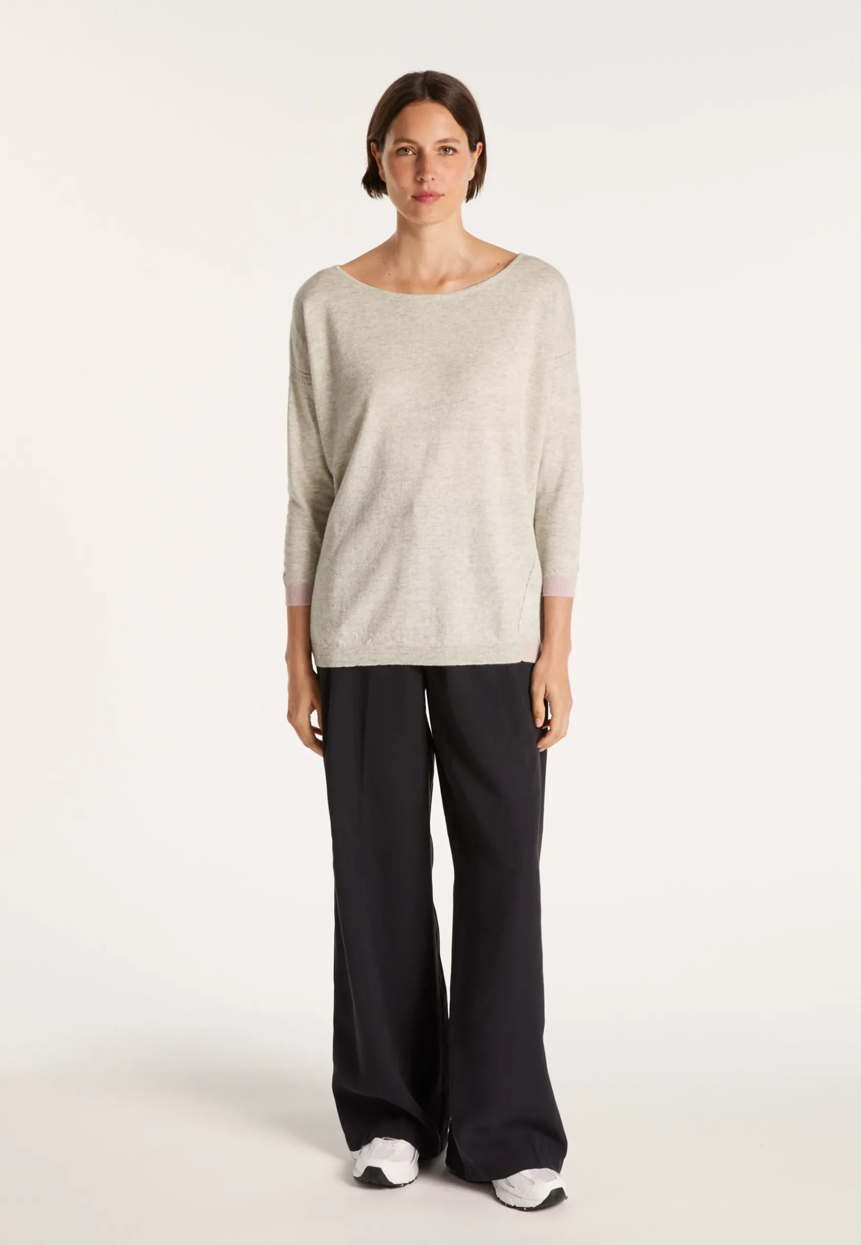 Montagut Pulls-Pull col bateau en cachemire et lin - Jacotte 11-Gris clair