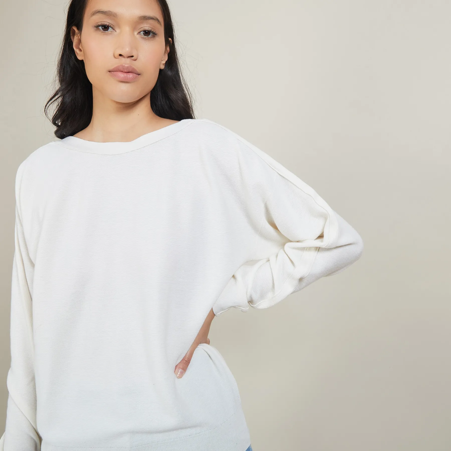 Montagut Pulls-Pull col bateau en coton cachemire - Felice 82-Ecru