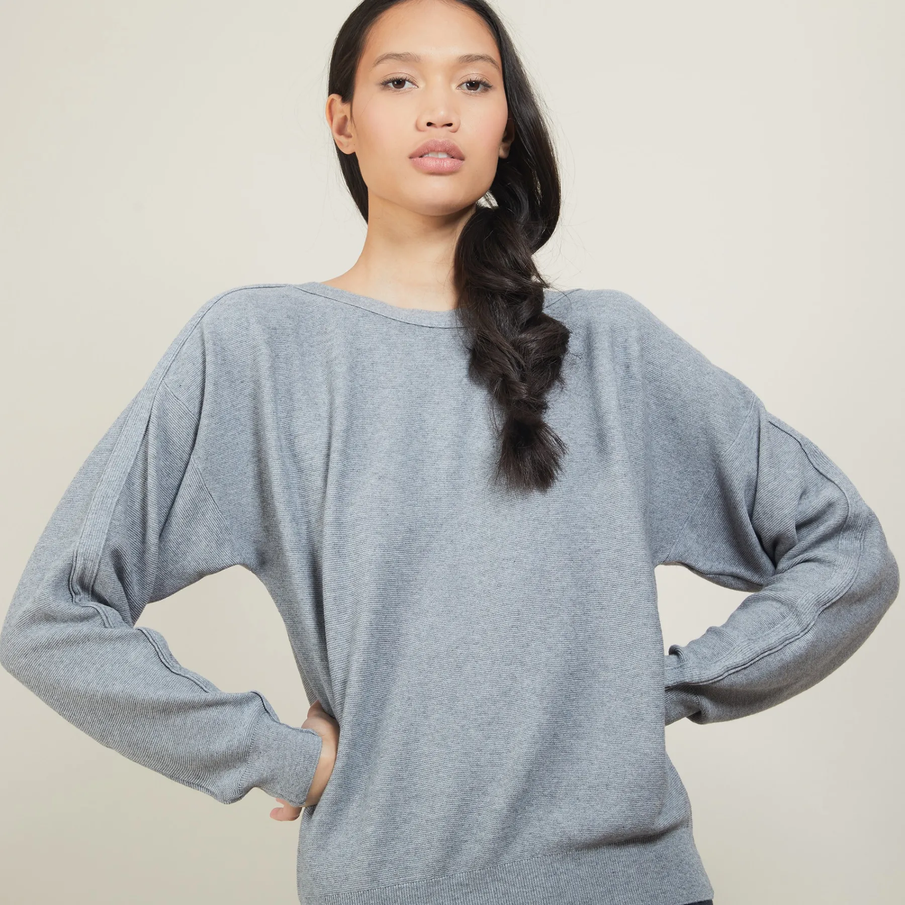 Montagut Pulls-Pull col bateau en coton cachemire - Felice 09-Gris moyen