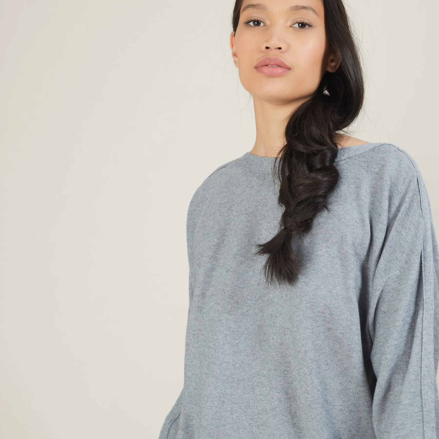 Montagut Pulls-Pull col bateau en coton cachemire - Felice 09-Gris moyen