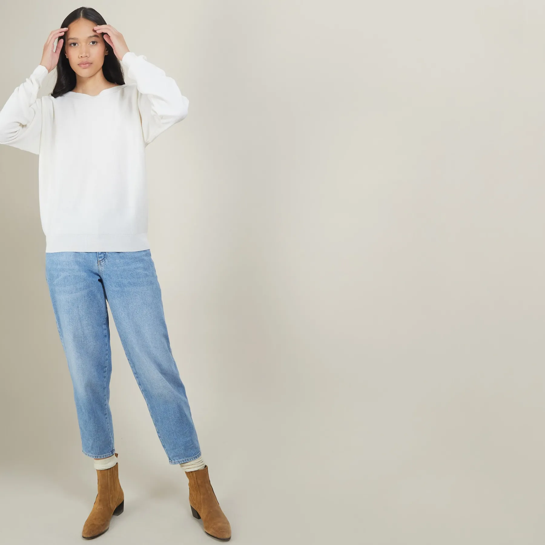 Montagut Pulls-Pull col bateau en coton cachemire - Felice 82-Ecru