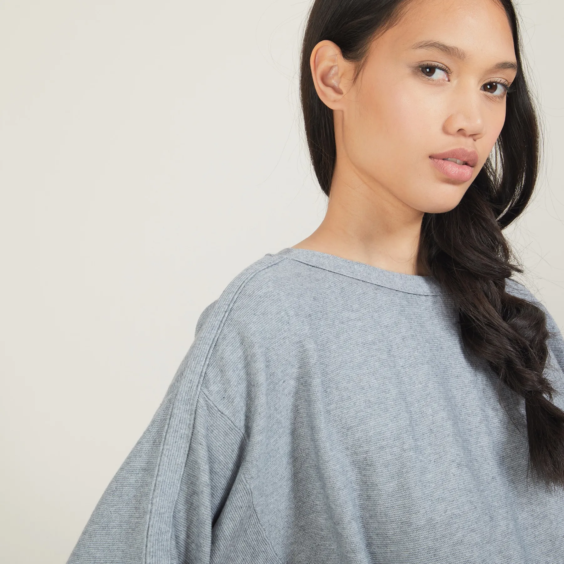 Montagut Pulls-Pull col bateau en coton cachemire - Felice 09-Gris moyen