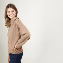 Montagut Pulls-Pull col boutonné en cachemire - Gretel bis 46-Marron clair