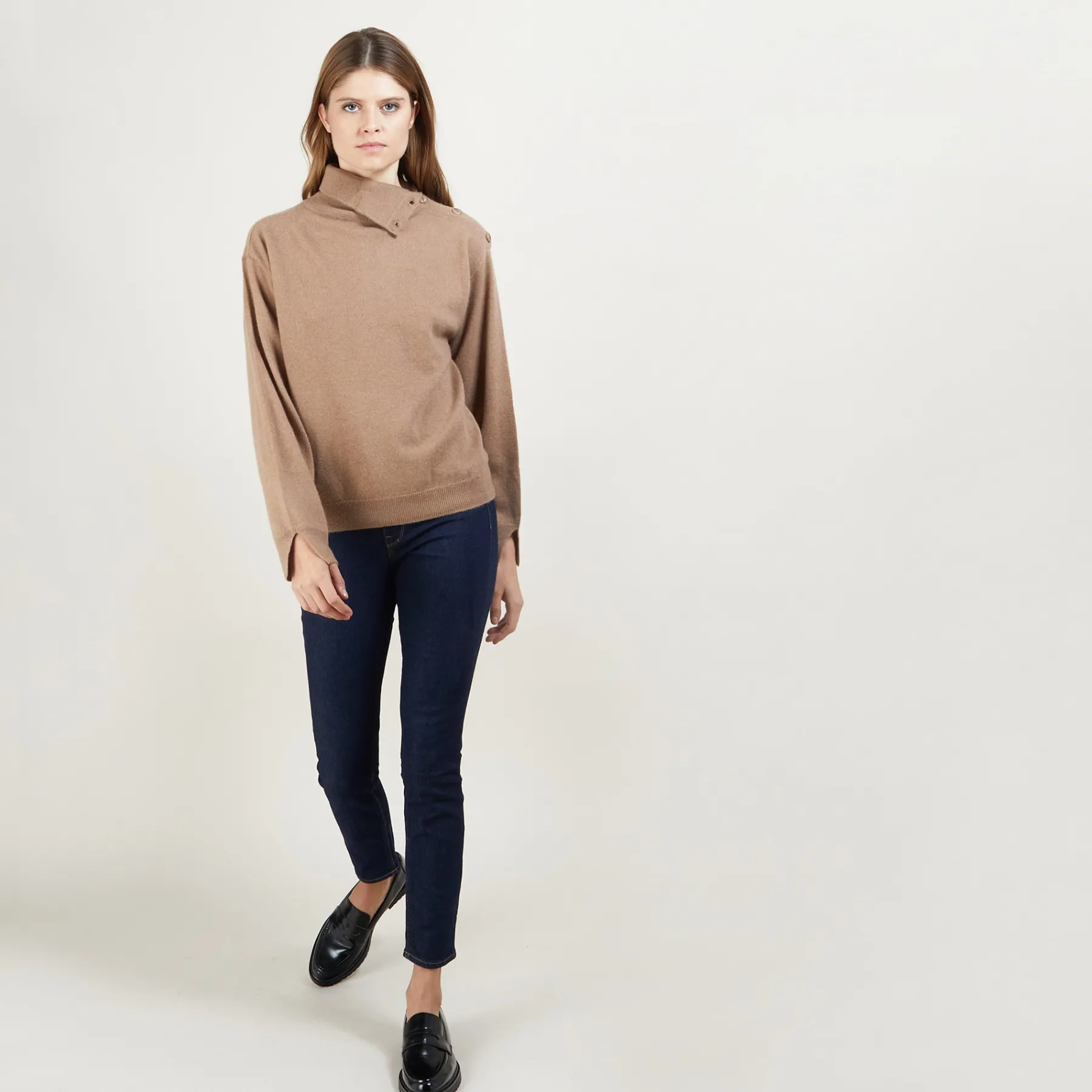 Montagut Pulls-Pull col boutonné en cachemire - Gretel bis 46-Marron clair