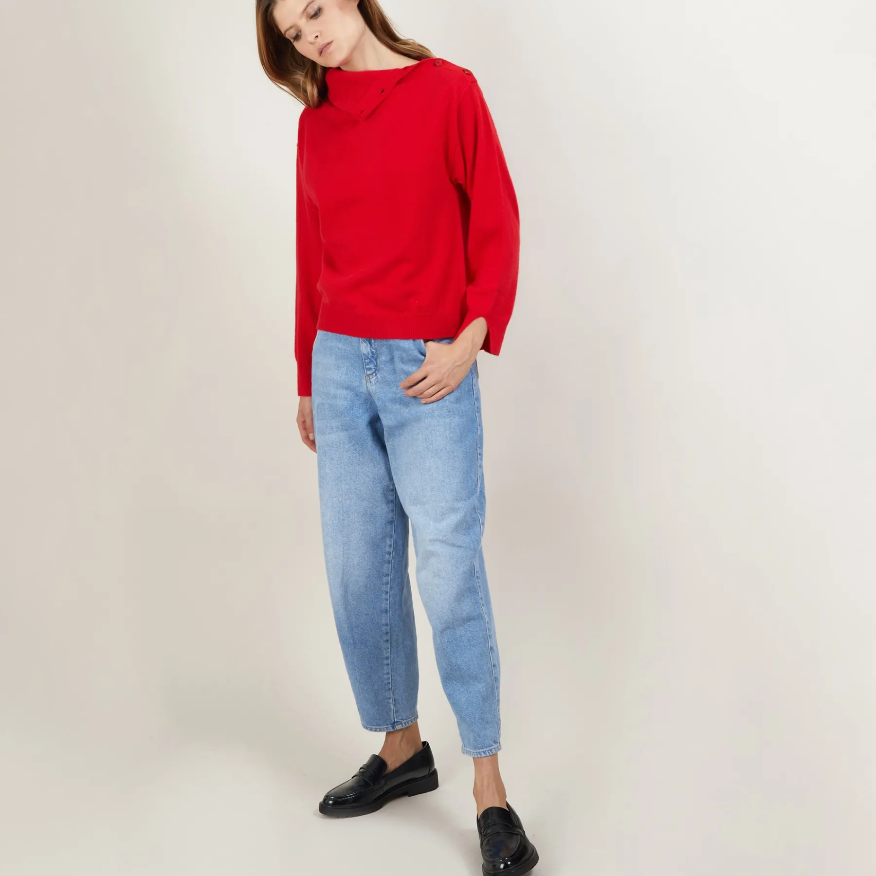 Montagut Pulls-Pull col boutonné en cachemire - Gretel bis 52-Rouge