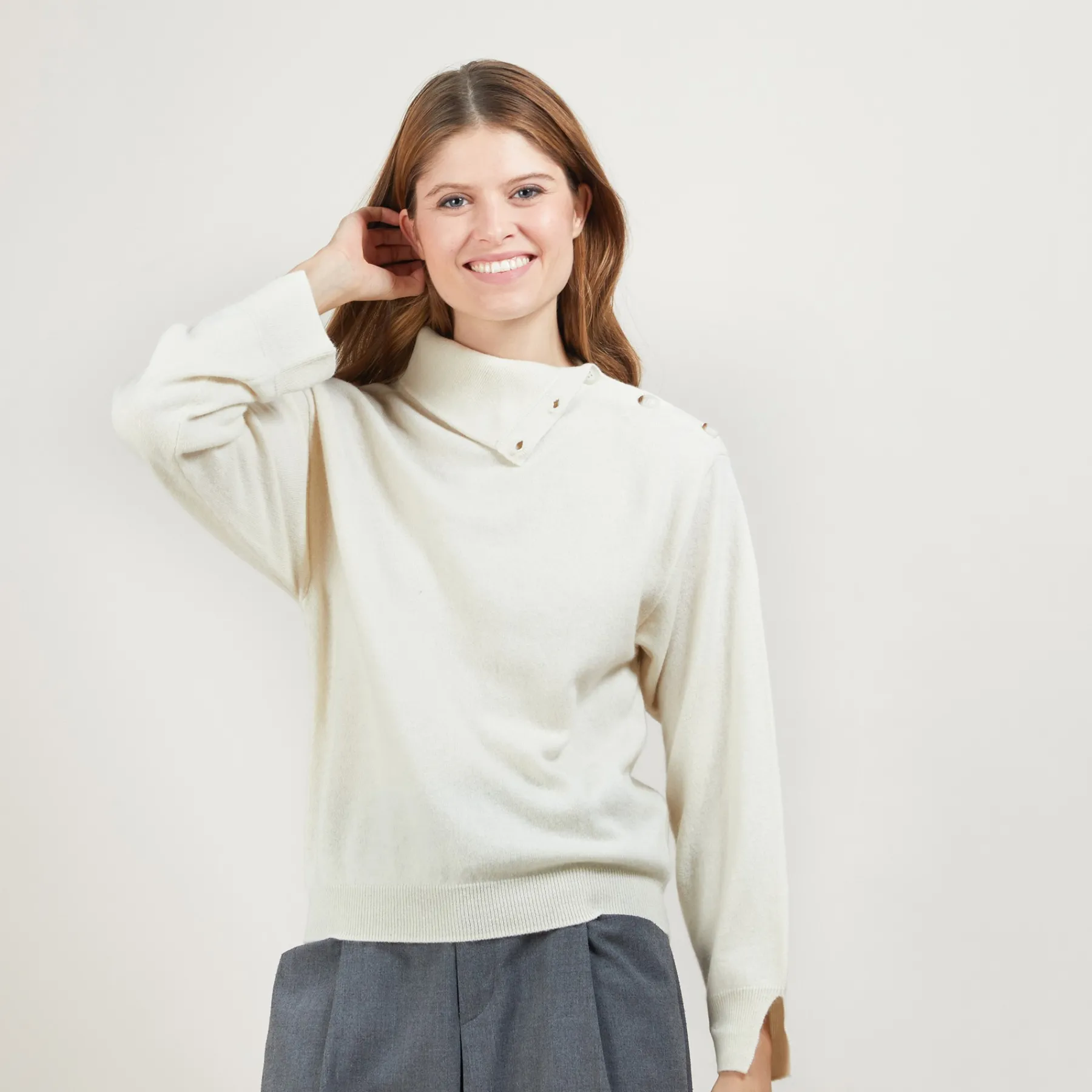 Montagut Pulls-Pull col boutonné en cachemire - Gretel bis 82-Ecru