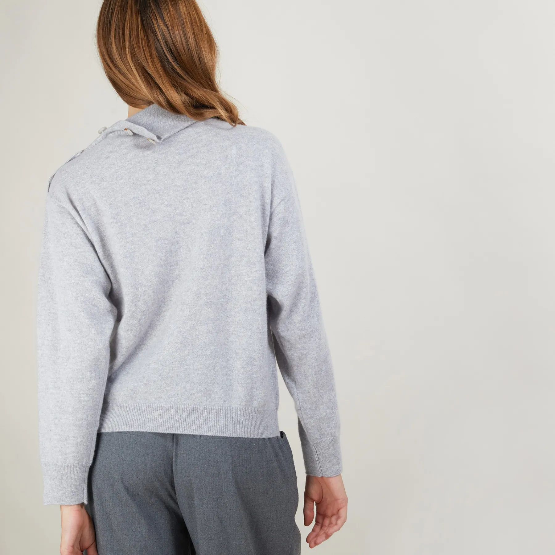 Montagut Pulls-Pull col boutonné en cachemire - Gretel bis 09-Gris moyen