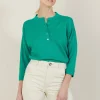 Montagut Pulls-Pull col boutonné en lin cachemire - Naza 22-Vert moyen