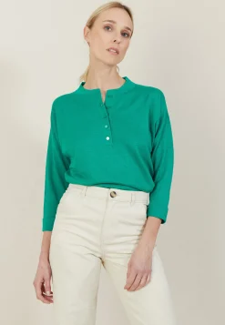 Montagut Pulls-Pull col boutonné en lin cachemire - Naza 22-Vert moyen