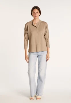 Montagut Pulls-Pull col boutonné en lin cachemire - Naza 14-Beige foncé
