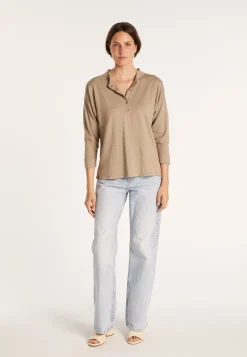 Montagut Pulls-Pull col boutonné en lin cachemire - Naza 14-Beige foncé