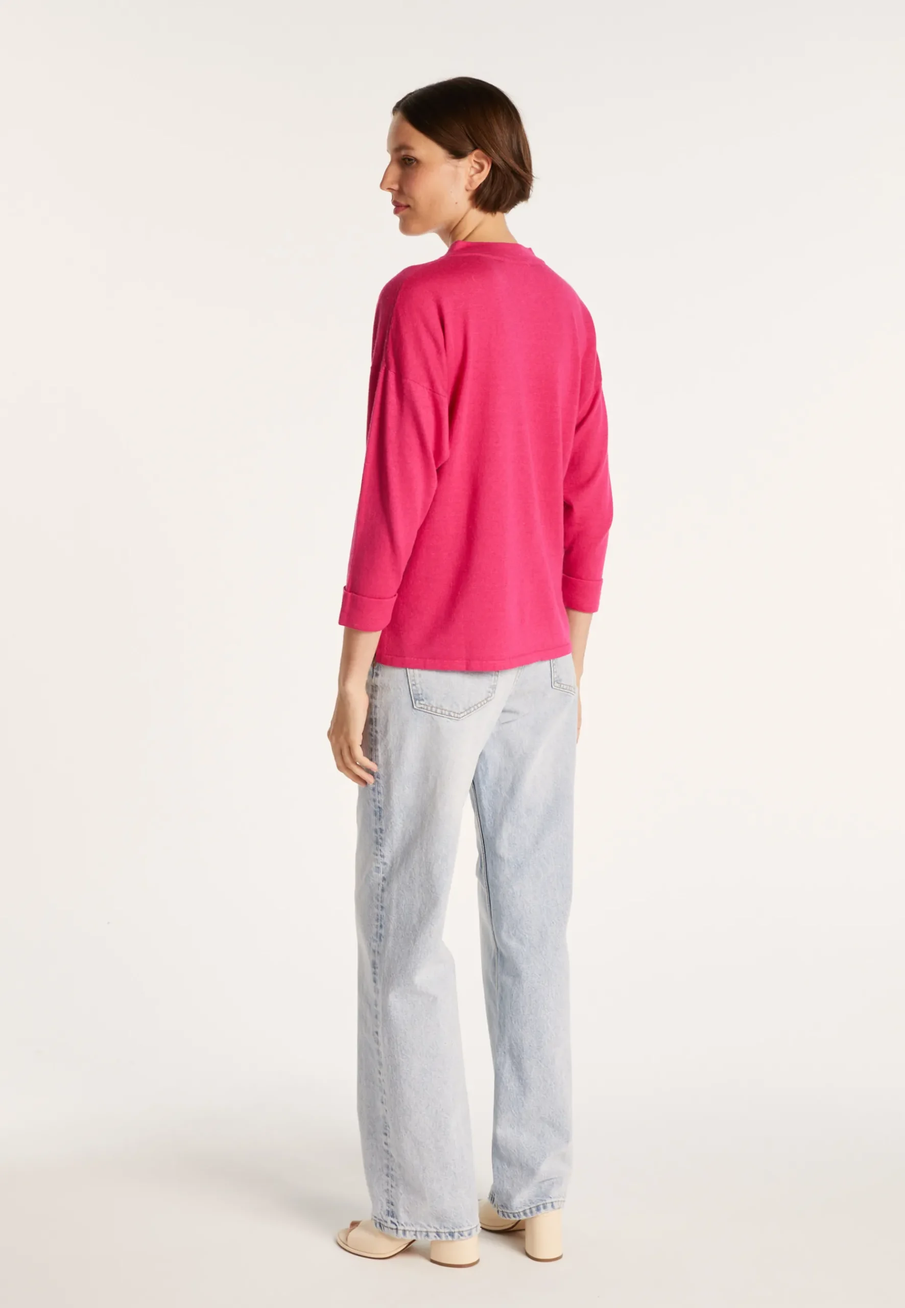 Montagut Pulls-Pull col boutonné en lin cachemire - Naza 91-Fuchsia